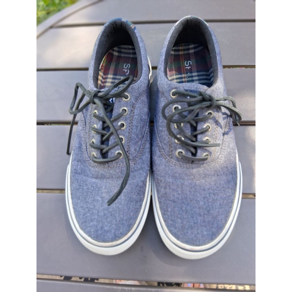 Men's Sperry Blue Denim Canvas Sneakers US 8.5 with White Soles Preppy - Picture 8 of 13
